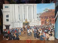 Oil Painting, Indra Jatra Bhairab Rath[charot] Modern Inspired Heritage Art, By Mishri Man Chitrakar