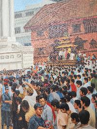 Oil Painting, Indra Jatra Bhairab Rath[charot] Modern Inspired Heritage Art, By Mishri Man Chitrakar