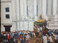 Oil Painting, Indra Jatra Bhairab Rath[charot] Modern Inspired Heritage Art, By Mishri Man Chitrakar