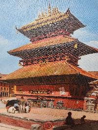 Oil Painting, 5 Storage Temple [nyatapole] Modern Inspired Heritage Art, By Mishri Man Chitrakar