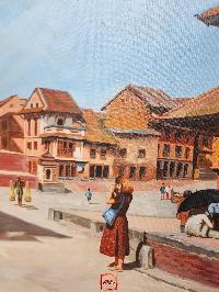 Oil Painting, 5 Storage Temple [nyatapole] Modern Inspired Heritage Art, By Mishri Man Chitrakar