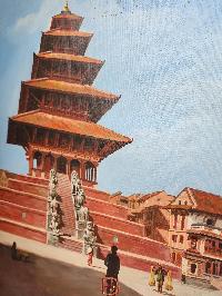 Oil Painting, 5 Storage Temple [nyatapole] Modern Inspired Heritage Art, By Mishri Man Chitrakar