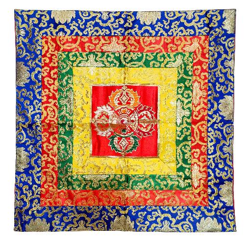 Tibetan Cochin Brocade Wall Hanging With Embroidered Double Dorje