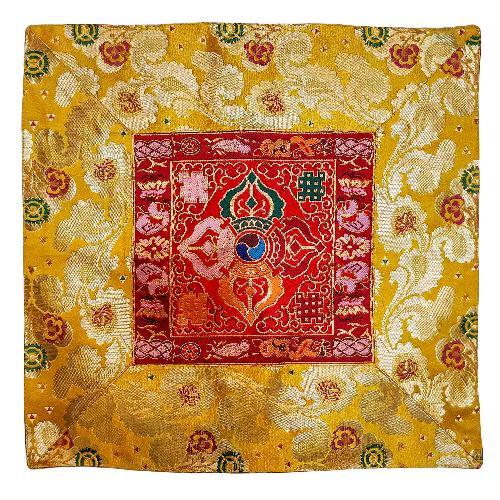 Tibetan Cochin Brocade Wall Hanging With Embroidered Double Dorje