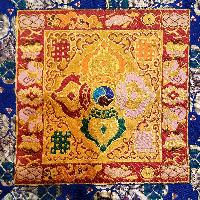 Tibetan Cochin Brocade Table Cloth With Embroidered Double Dorje