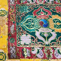 Tibetan Cochin Brocade Table Cloth With Embroidered Double Dorje