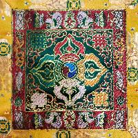 Tibetan Cochin Brocade Table Cloth With Embroidered Double Dorje