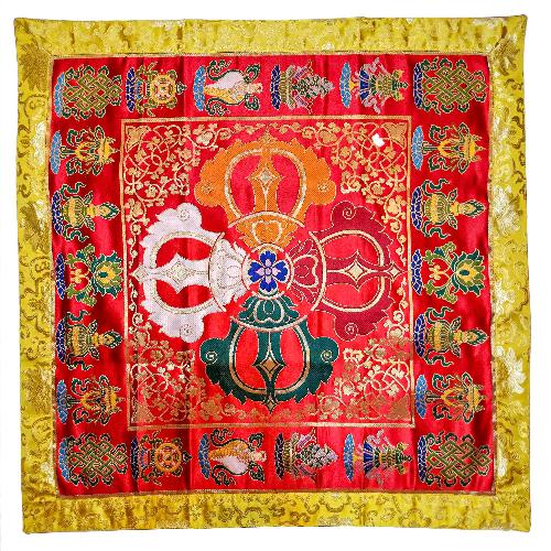 Tibetan Cochin Brocade Table Cloth With Embroidered Double Dorje