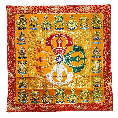 Tibetan Cochin Brocade Table Cloth With Embroidered Double Dorje