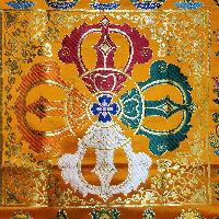 Tibetan Cochin Brocade Table Cloth With Embroidered Double Dorje