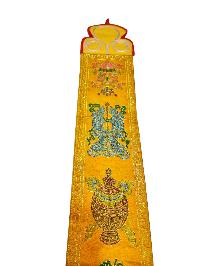 Tibetan Cochin Brocade Wall Hanging With Embroidered Ashtamangala