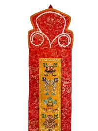 Tibetan Cochin Brocade Wall Hanging With Embroidered Ashtamangala