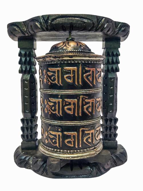 Prayer Wheel With Mantra Inside, [oxidized With Carved Mantra], Wall Mountable