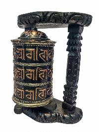 Prayer Wheel With Mantra Inside, [oxidized With Carved Mantra], Wall Mountable