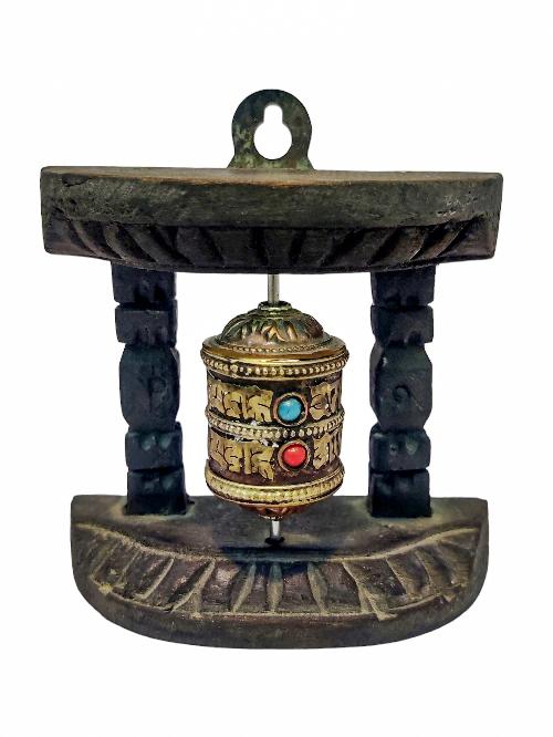 Prayer Wheel With Mantra Inside, [oxidized With Carved Mantra], Wall Mountable