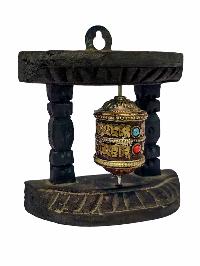Prayer Wheel With Mantra Inside, [oxidized With Carved Mantra], Wall Mountable