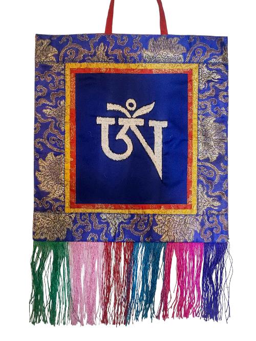 Tibetan Cochin Brocade Wall Hanging With Embroidered Om
