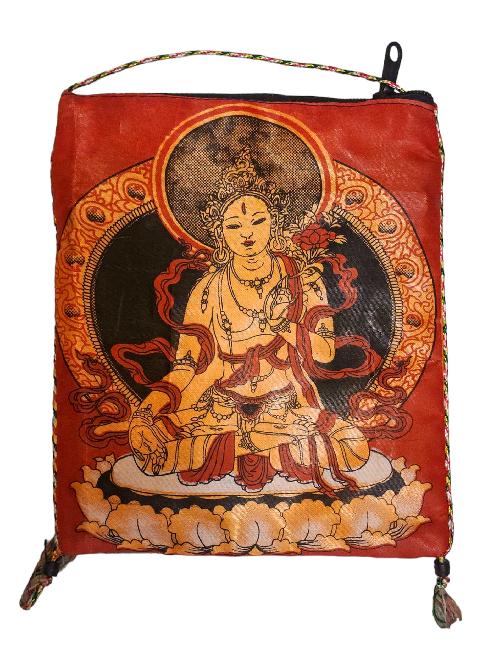White Tara Embroidered Small Cotton Bag