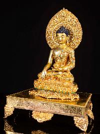 [shakyamuni Buddha], Buddhist Handmade Statue, [full Gold Plated], [face Painted], [stone Setting]