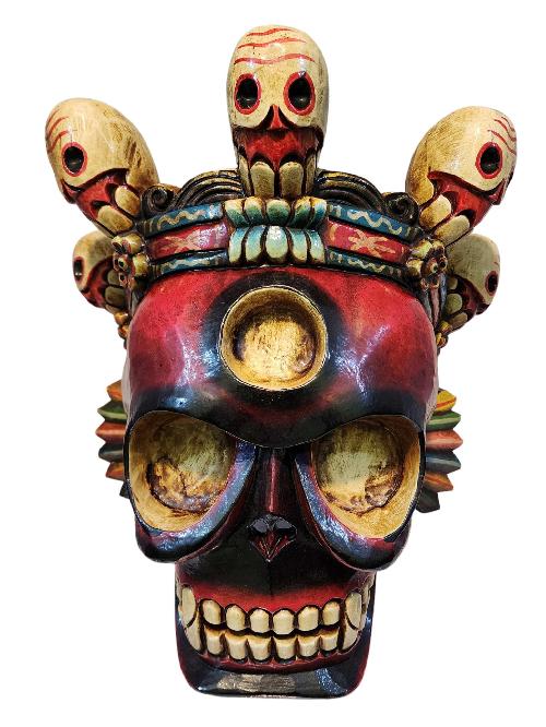 [skull Or Citipati], Handmade Wooden Mask, Wall Hanging, [painted Red], Poplar Wood