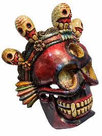 [skull Or Citipati], Handmade Wooden Mask, Wall Hanging, [painted Red], Poplar Wood