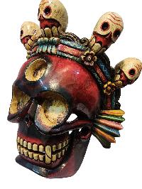 [skull Or Citipati], Handmade Wooden Mask, Wall Hanging, [painted Red], Poplar Wood