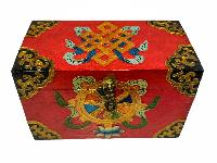 Tibetan Ritual Wooden Box, Traditional Color Painted