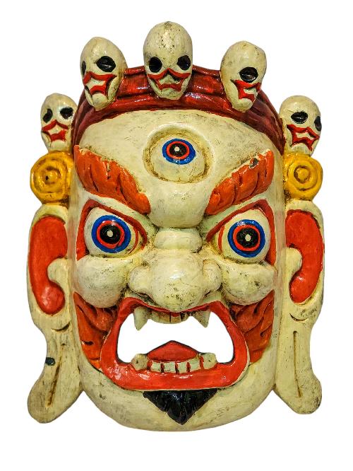 [bhairav], Handmade Wooden Mask, Wall Hanging, [painted], Poplar Wood, White Mahakala