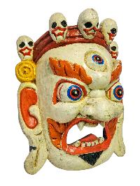 [bhairav], Handmade Wooden Mask, Wall Hanging, [painted], Poplar Wood, White Mahakala