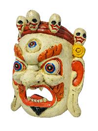 [bhairav], Handmade Wooden Mask, Wall Hanging, [painted], Poplar Wood, White Mahakala