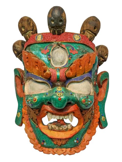 [bhairav], Handmade Wooden Mask, Wall Hanging, [painted], Poplar Wood, White Mahakala