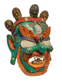 [bhairav], Handmade Wooden Mask, Wall Hanging, [painted], Poplar Wood, White Mahakala