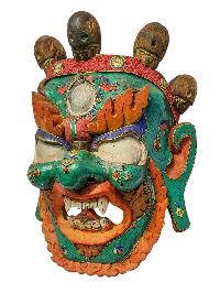 [bhairav], Handmade Wooden Mask, Wall Hanging, [painted], Poplar Wood, White Mahakala