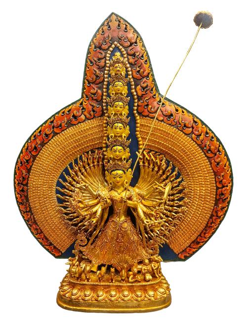 [sitatapatra], Buddhist Handmade Statue, Full Fire Gold Plated, Painted Face
