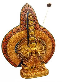 [sitatapatra], Buddhist Handmade Statue, Full Fire Gold Plated, Painted Face