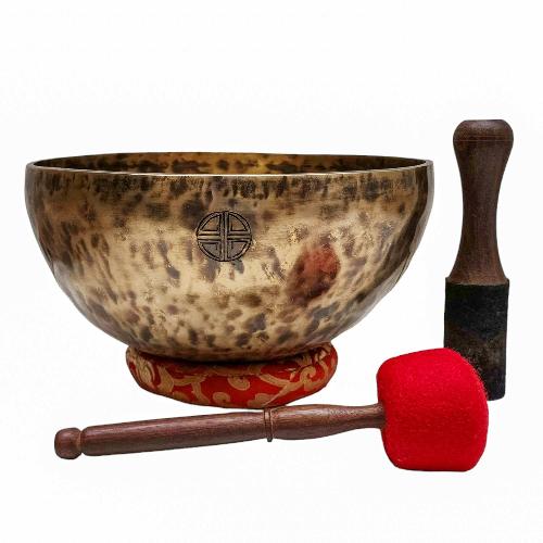 [full Moon Bowl], Moon Carved, Buddhist Hand Beaten, Antique Finishing, [select Accessories], [select Accessories]