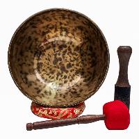 [full Moon Bowl], Moon Carved, Buddhist Hand Beaten, Antique Finishing, [select Accessories], [select Accessories]