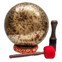 [full Moon Bowl], Moon Carved, Buddhist Hand Beaten, Antique Finishing, [select Accessories], [select Accessories]