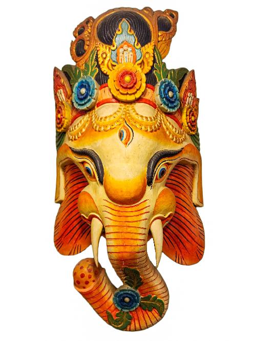 [ganesh], Handmade Wooden Mask, Wall Hanging, [painted], Poplar Wood