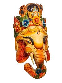 [ganesh], Handmade Wooden Mask, Wall Hanging, [painted], Poplar Wood