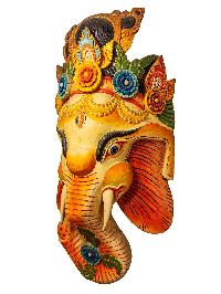 [ganesh], Handmade Wooden Mask, Wall Hanging, [painted], Poplar Wood