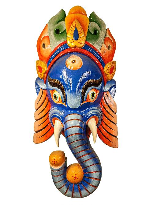 [ganesh], Handmade Wooden Mask, Wall Hanging, [painted], Poplar Wood