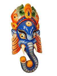 [ganesh], Handmade Wooden Mask, Wall Hanging, [painted], Poplar Wood