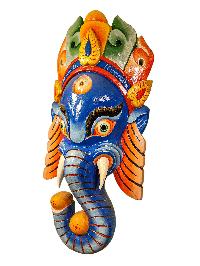 [ganesh], Handmade Wooden Mask, Wall Hanging, [painted], Poplar Wood