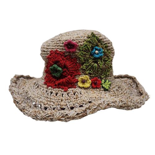 Natural Hemp  Sun Hat – Organic, Breathable Summer Accessory, With Flowers