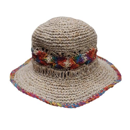 Natural Hemp  Sun Hat – Organic, Breathable Summer Accessory, With Flowers