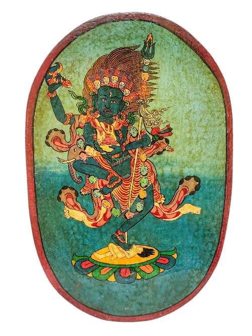 Wooden Thangka Or Wall Hanging Of Vajravarahi, [natural Colour Finishing], Hand Painted