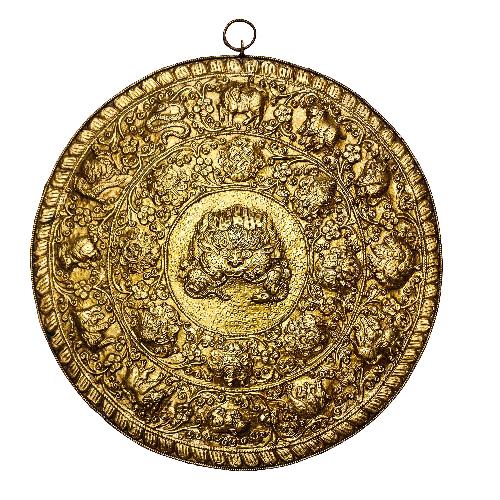 Buddhist Metal Wall Hanging, Tibetan Calendar With [cheppu] At Center