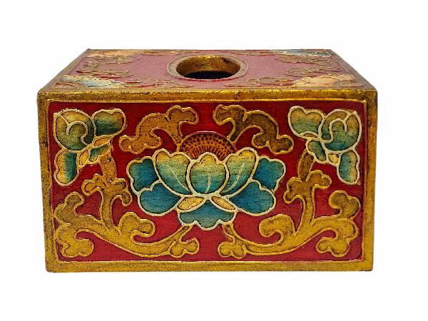 Wooden Serviette Napkin Holder,with [red] Painted, [lotus] Design, Tissue Box