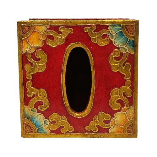 Wooden Serviette Napkin Holder,with [red] Painted, [lotus] Design, Tissue Box